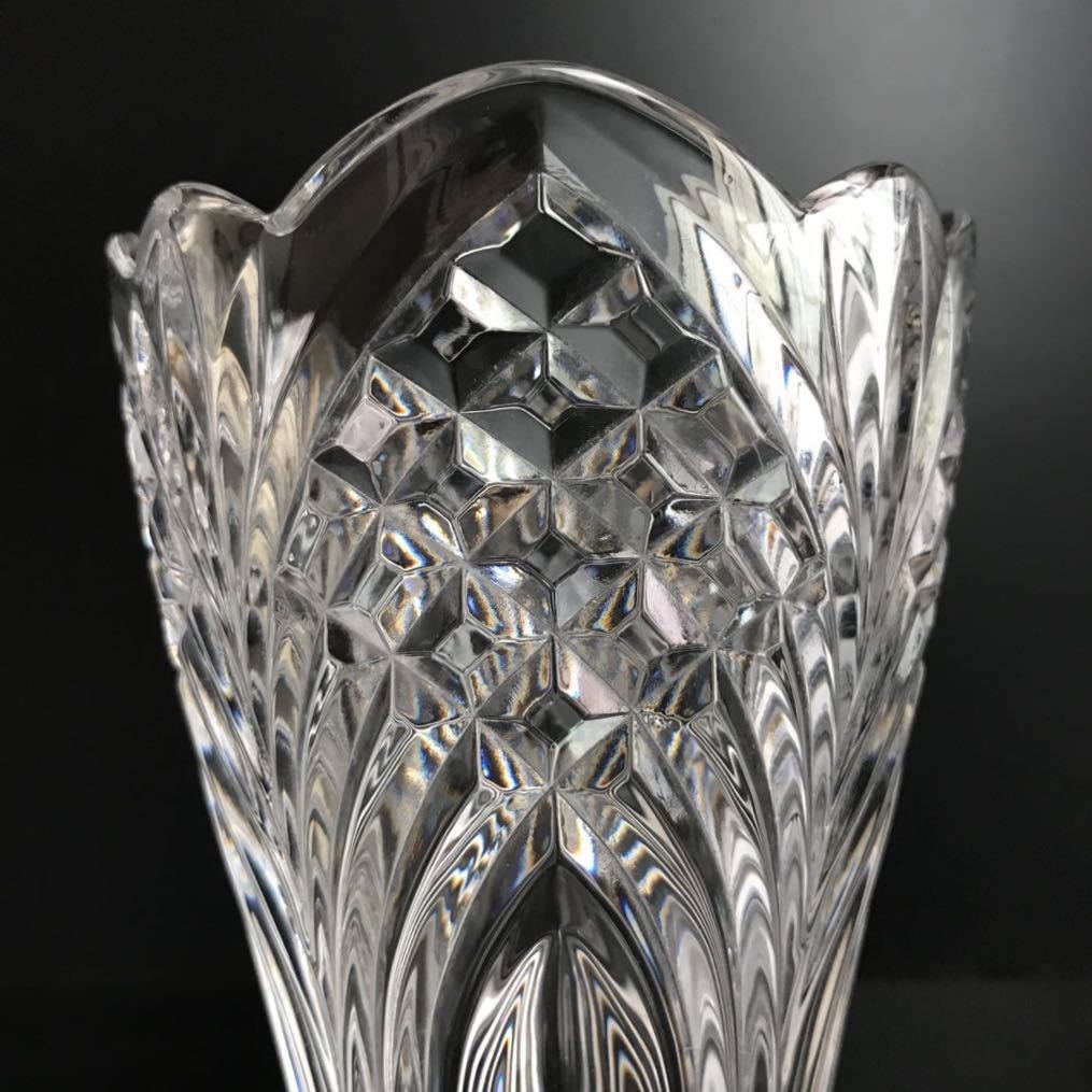 [H877] クリスタルガラス フラワーベース 花瓶 2点セット 高さ約21&25cm カットグラス 花器 花生 インテリア 工芸ガラス_画像8