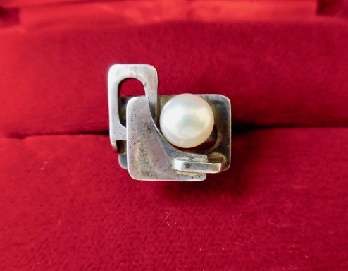 ●レア作家物/アンティーク/４0年代/真珠8mm玉 /印象的な指輪 リング 13号_画像3