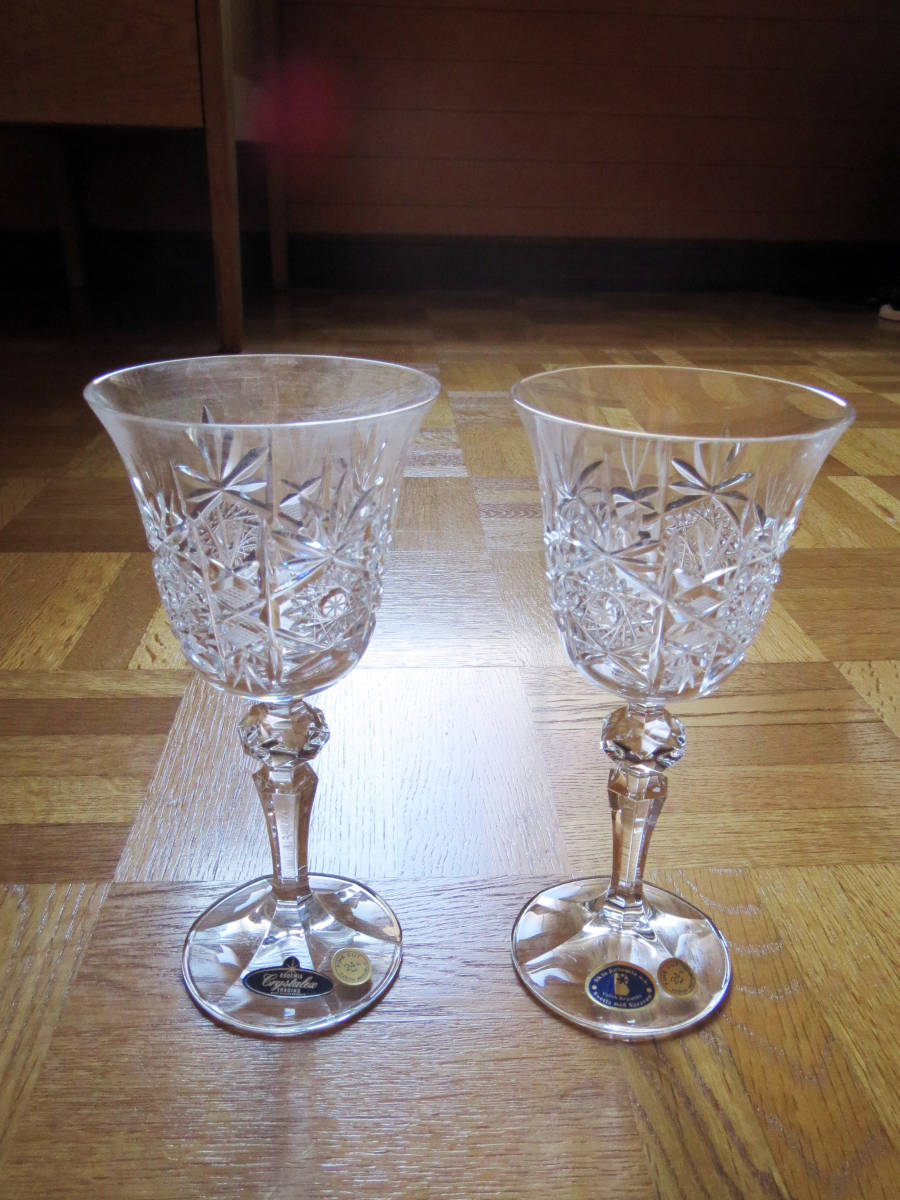 【新品未使用】ボヘミア クリスタル ペアワイングラス チェコ製 ハンドカット 鉛クリスタルガラス(24% PbO)_画像1