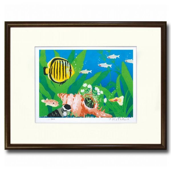 9372円 日本全国 送料無料 吉岡浩太郎 熱帯魚 大衣 シルクスクリーン 動物画 魚 水槽 花瓶 猫