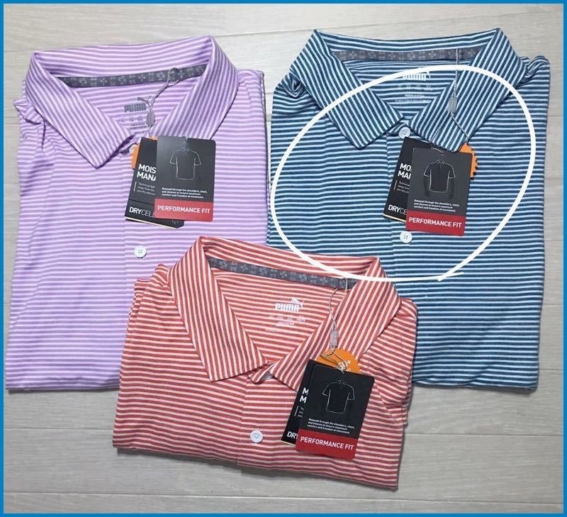 US Puma Golf US3XL(5L-6L ширина 67cm) рубашка-поло * полоса рисунок / тонкий / легкий / высота стрейч / ощущение мягкость * большой размер большое количество есть * бесплатная доставка 