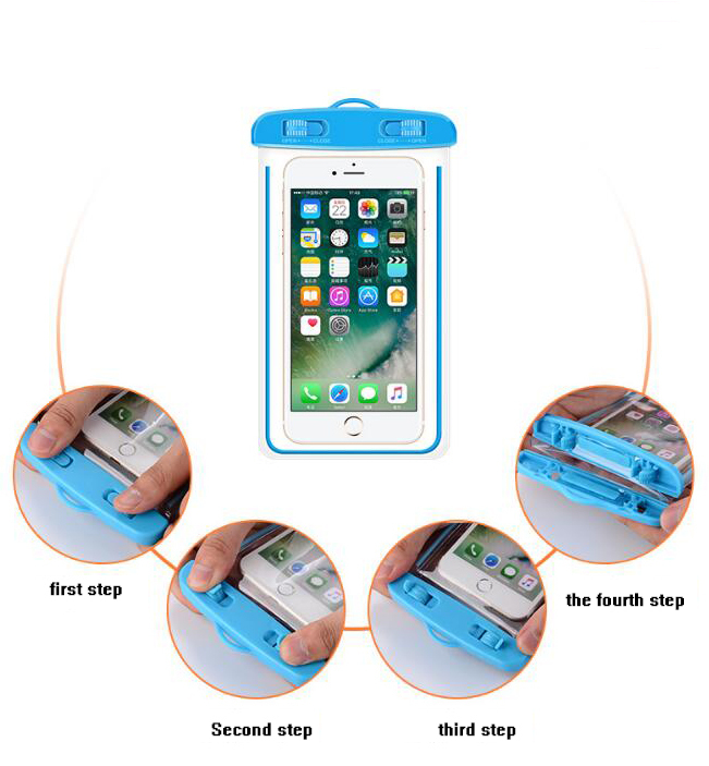 iphone14/13/12/11/XS/MAX/XR/8/7 plus対応 防水ケース（ネックストラップ付属） 蓄光素材テープ スマホ 携帯保護カバー 防水ポーチ ブルー