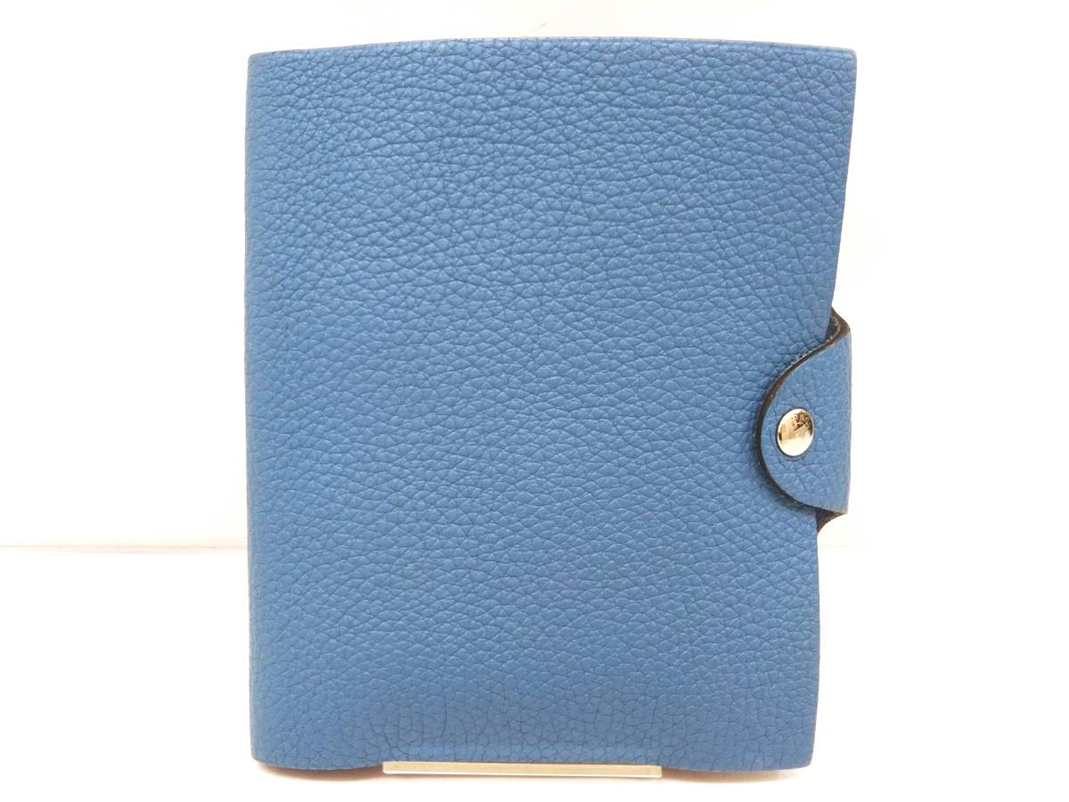 保存袋付 HERMES エルメス ユリスPM 手帳カバー レザー ブルー系 □N