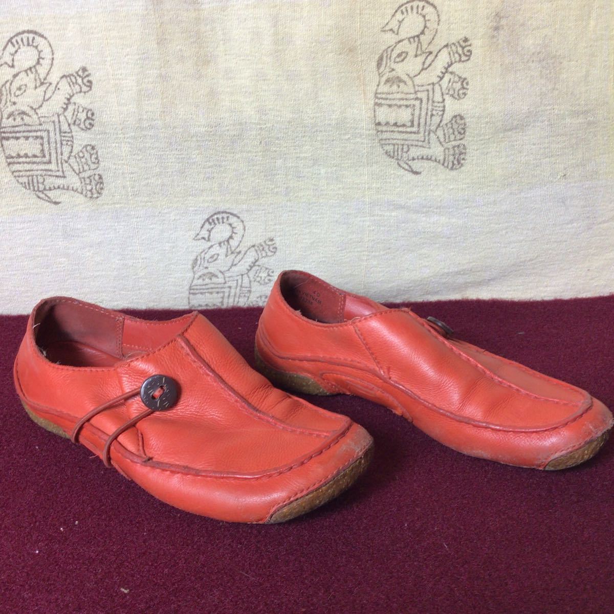 [ selling out! free shipping!]A-94Clarks!4!23.0cm! leather! orange! Loafer! slip-on shoes! casual shoes! used!