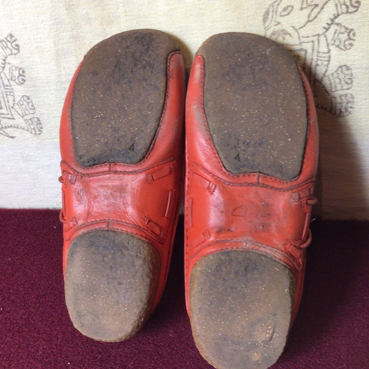 [ selling out! free shipping!]A-94Clarks!4!23.0cm! leather! orange! Loafer! slip-on shoes! casual shoes! used!