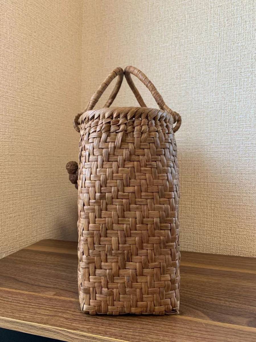 山葡萄 手作り 籠バッグ 網代編み ストラップ付き