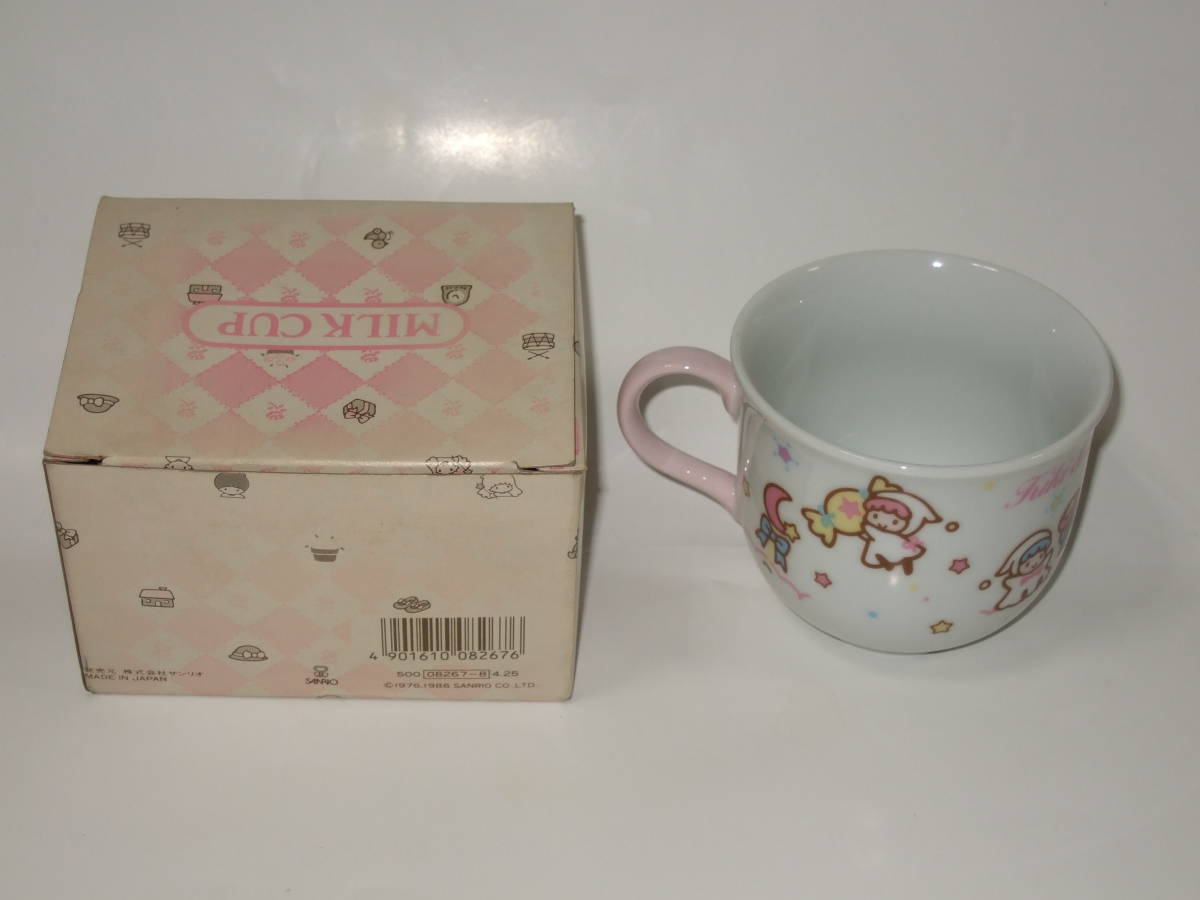  Sanrio ki Kirara Little Twin Stars 1988 ceramics made mug glass Showa Retro that time thing unused 