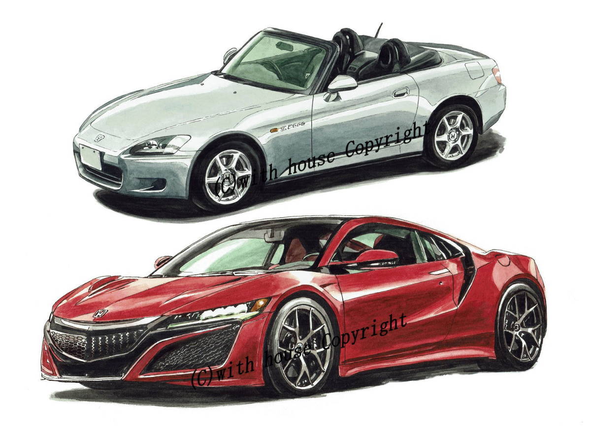 NC-1175 ホンダNSX/S2000・NC-1176 ホンダS2000/NSX限定版画300部 直筆サイン有 額装済●作家 平右ヱ門 希望ナンバーをお選びください。_HONDA S2000/NSX