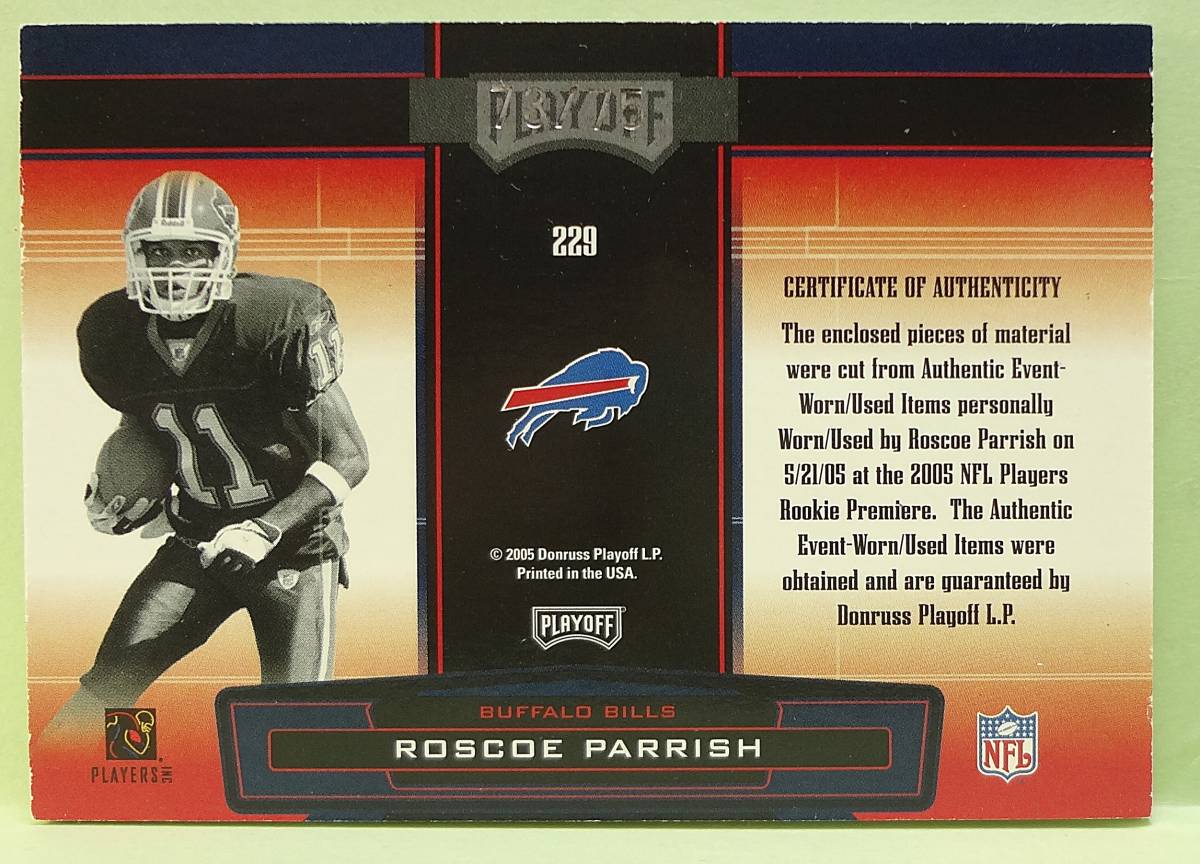  NFL 2005 Playoff Absolute Rookie Premiere Materials ロスコー・パリッシュ Roscoe Parrish 限定７５_画像4