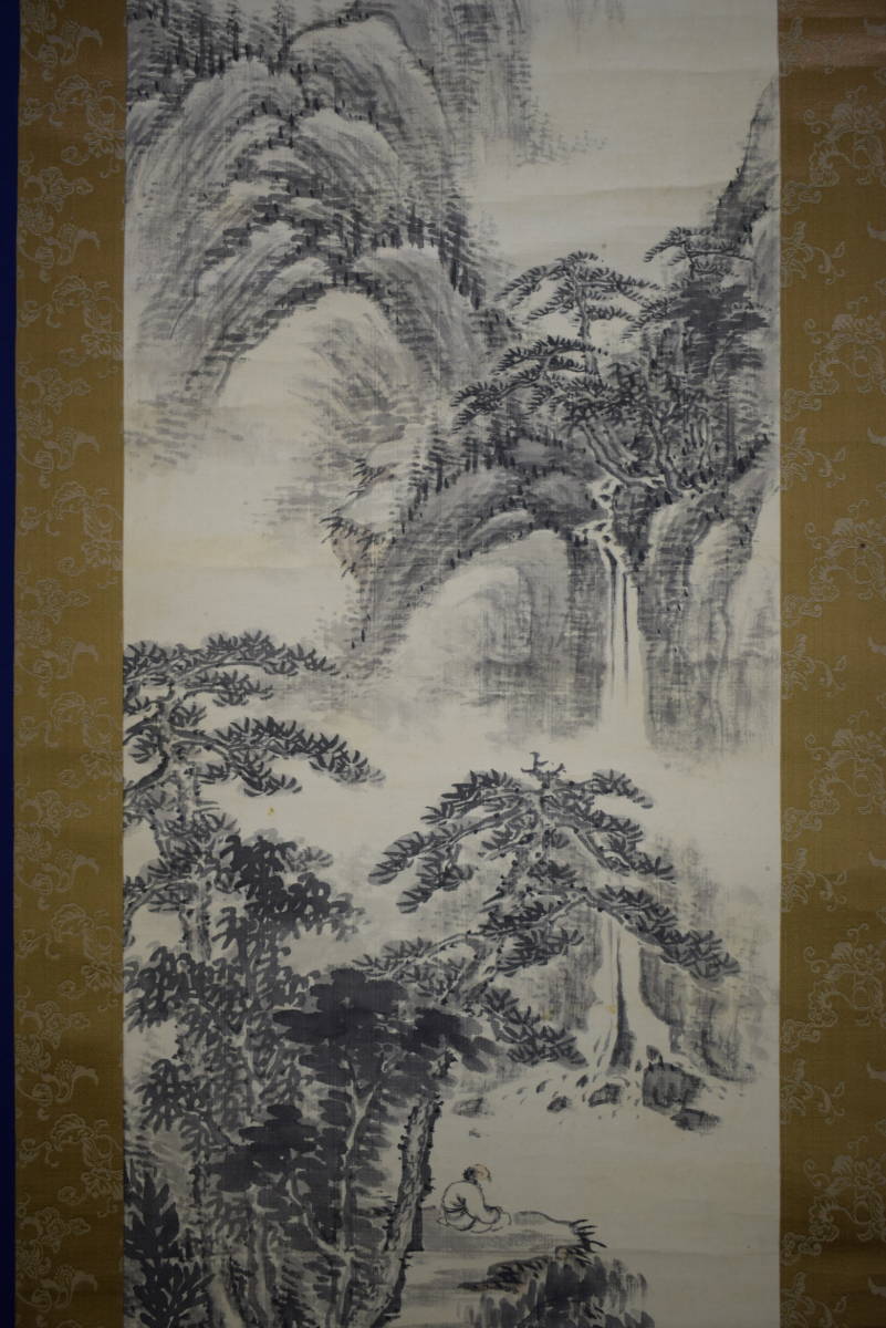 真作】//梧堂/清暑観瀑/山水高士図/布袋屋掛軸HI-90 美術品 真作】//梧堂/清暑観瀑/山水高士図/布袋屋掛軸HI-90 美術品