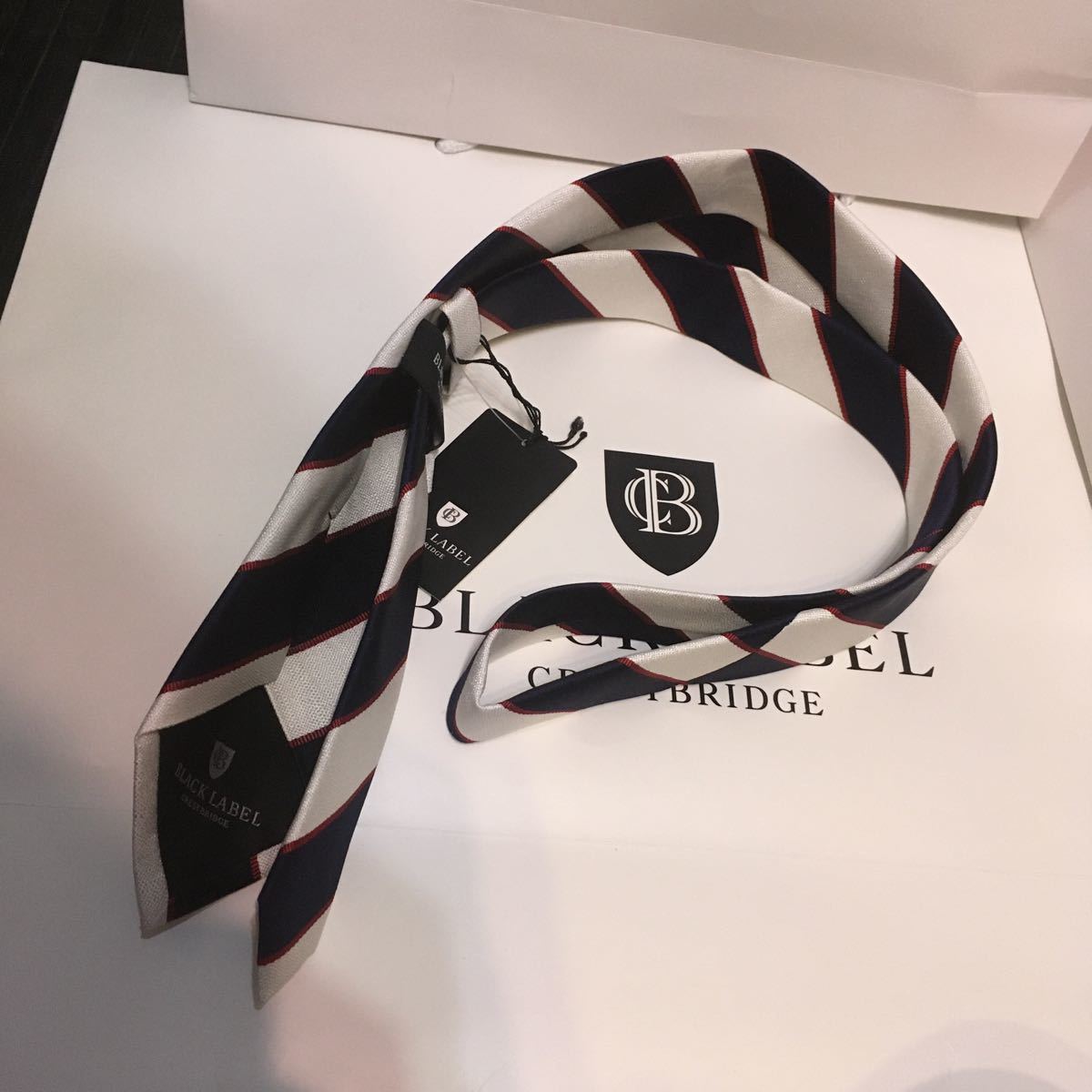 * новый товар * включая доставку /13200 иен Black Label *k rest Bridge галстук темно синий × красный × белой серии reji men taru полоса BLACK LABEL CRESTBRIDGE