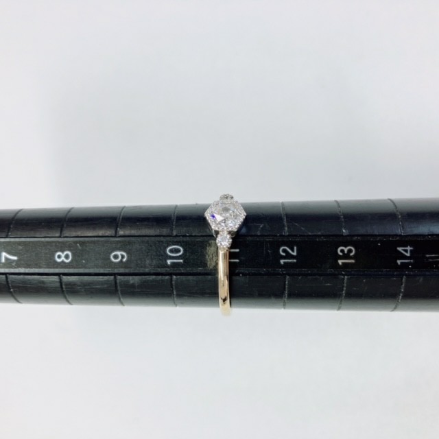 ヘキサゴンダイヤ 六角形 フクリン留めリング K18 PT950