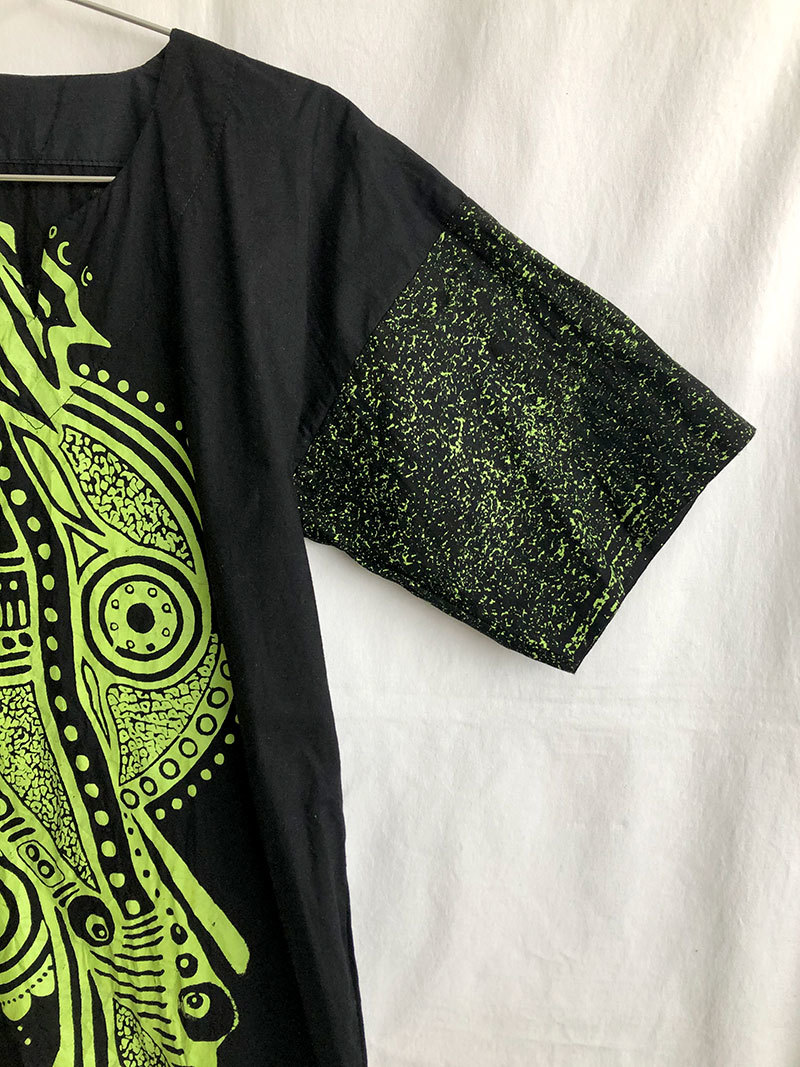 [80\'s Vintage / Africa made ] Spacy & rhinoceros ketelik pull over shirt / black × neon green /neitib/ one point thing (om-212-8)