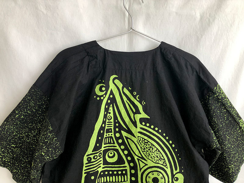 [80\'s Vintage / Africa made ] Spacy & rhinoceros ketelik pull over shirt / black × neon green /neitib/ one point thing (om-212-8)