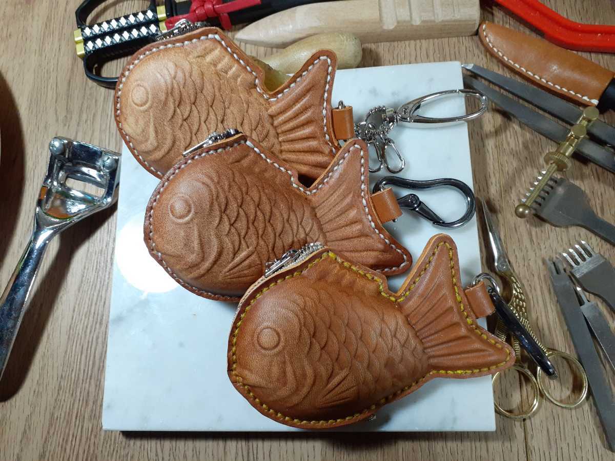 姫-5 リアル 丸型 たい焼き ポーチ 手縫い ハンドメイド 手作り 鯛 