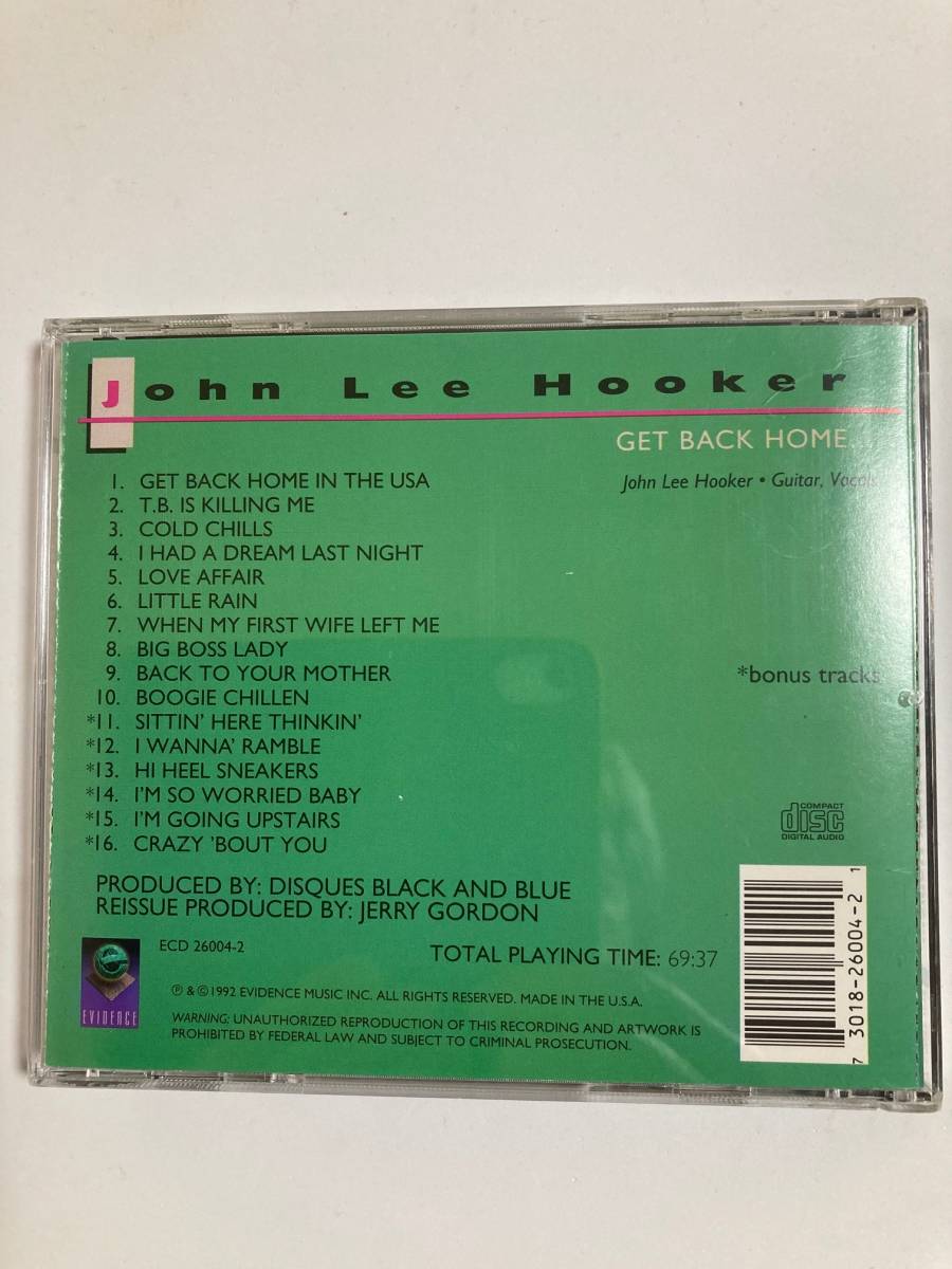 【ブルース】ジョン・リー・フッカー（John Lee Hooker)「ゲット・バック・ホーム...（Get Back Home...」(レア)中古CD、US初盤、BL-382 _画像2