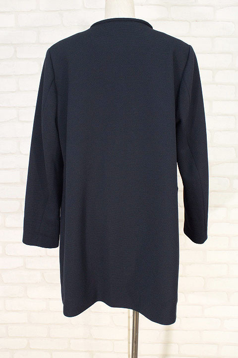 大きいサイズ美品 H&M/エイチアンドエム ノーカラー羽織コート 紺42 ag595_画像2