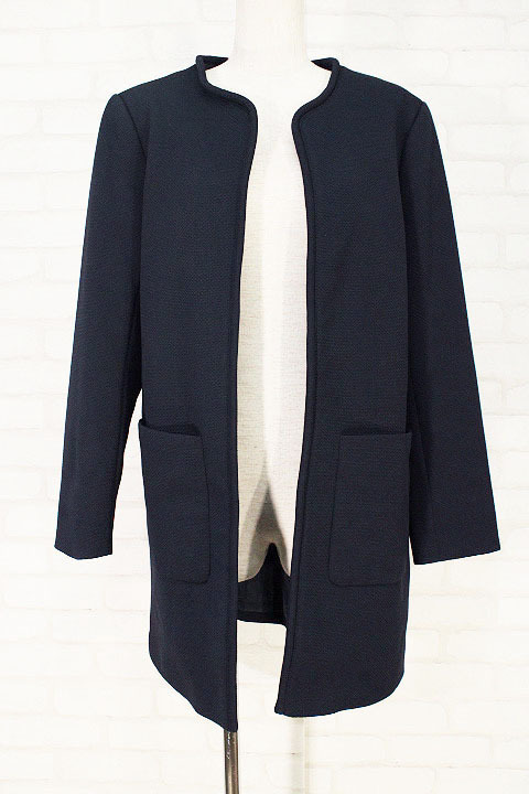 大きいサイズ美品 H&M/エイチアンドエム ノーカラー羽織コート 紺42 ag595_画像1