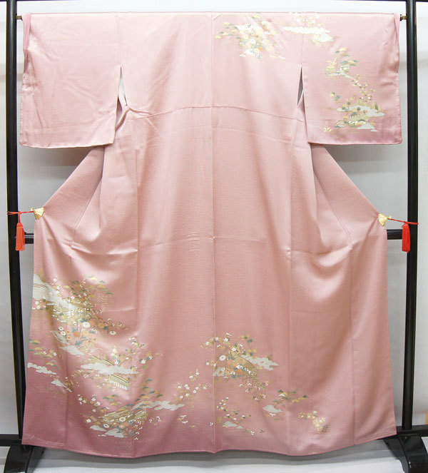 激安/新作 ピンク 正絹 訪問着 クリーニング済み 美品 中古 綸子 松 花