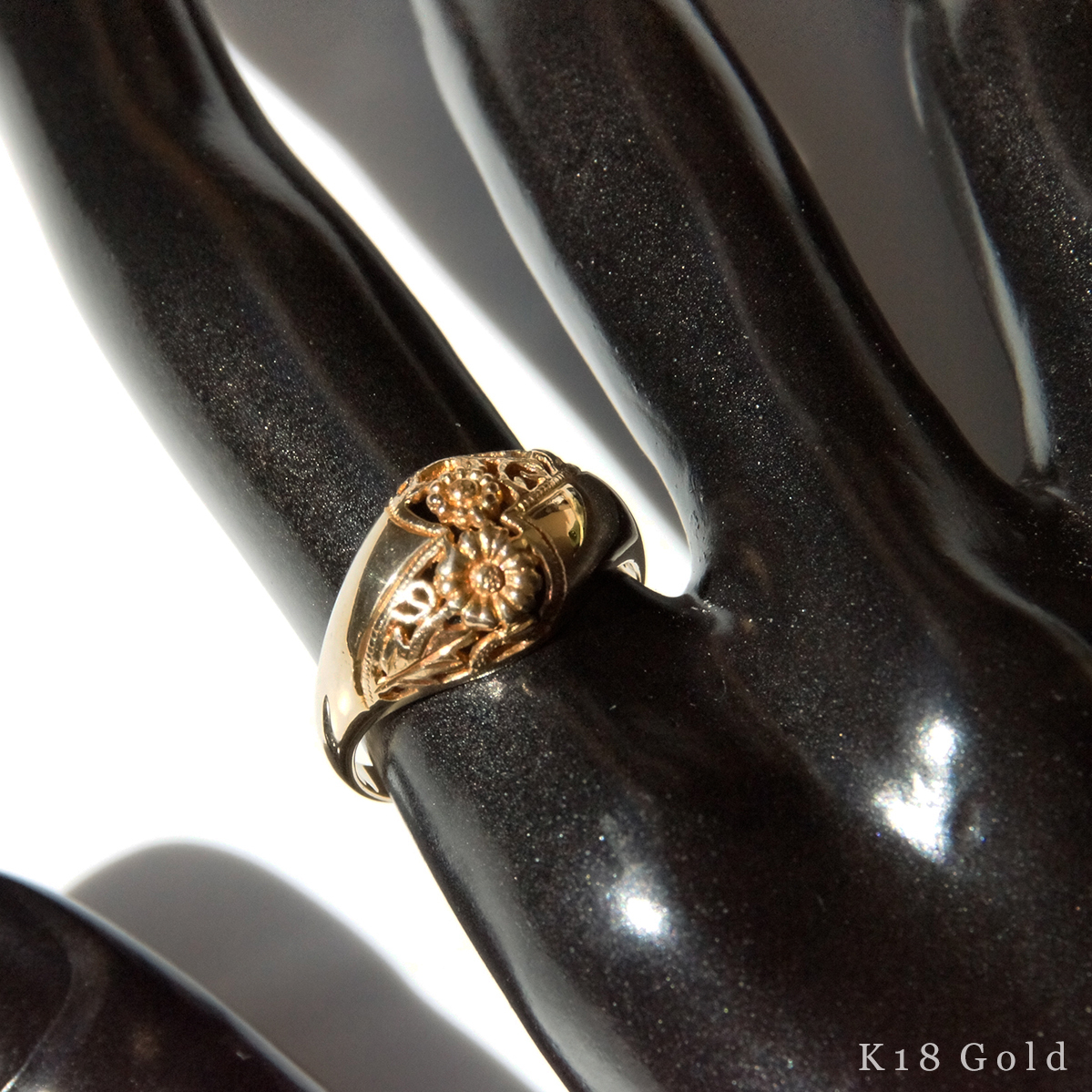 華麗 YG K18 美品 未使用 ほぼ 透かし 金 750 アクセサリー 指輪