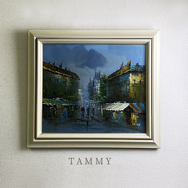 真作 TAMMY 風景 絵画 原画 肉筆 直筆 サイン 額装 街並み 外国 油彩