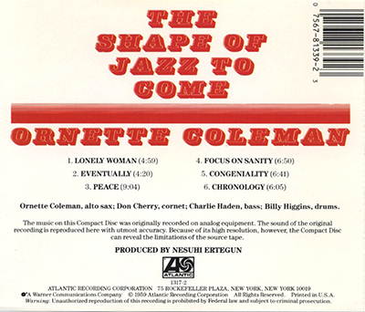 オーネット・コールマン ORNETTE COLEMAN - THE SHAPE OF JAZZ TO COME (CD)_画像2