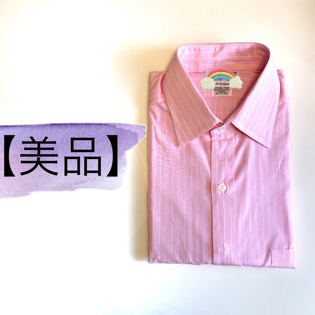 Paypayフリマ 美品 イギリス製 ワイシャツ Yシャツ メンズ 長袖 ピンク ストライプ 新生活 送料込