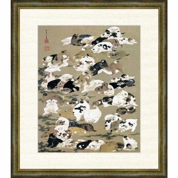 ☆送料無料・伊藤若冲『百犬図（F8号）』高精彩工芸画 絵画 動物画