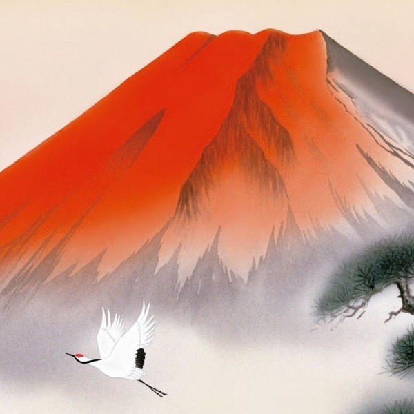 日本画額/紘黒フレームセット 〔F6号〕 伊藤渓山 「赤富士」 459×550