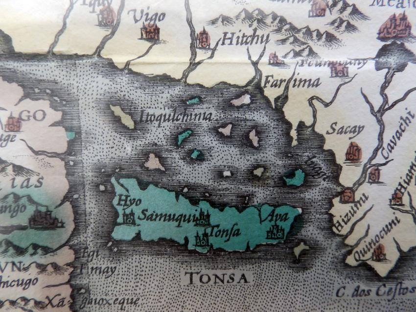 惜しいですが手放します。！日本古地図（400年前、徳川時代始の頃、和紙）ジャポニカ◆約47年前に古物商（北浜）で購入。