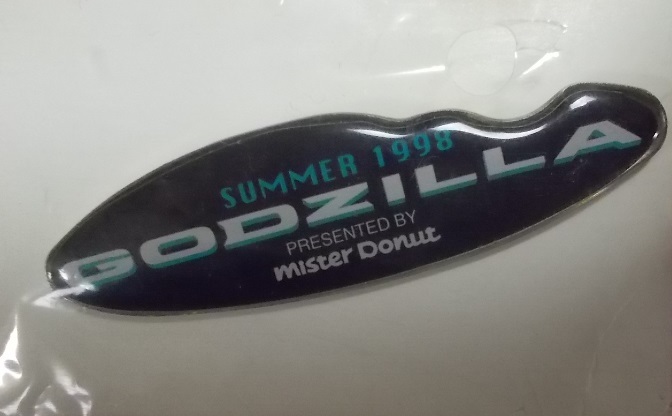 1998 год [ Mister Donut GODZILLA значок ] Roland.emelihi версия Godzilla. булавка z/ нераспечатанный / premium. спецэффекты. монстр. западное кино. фильм товары 