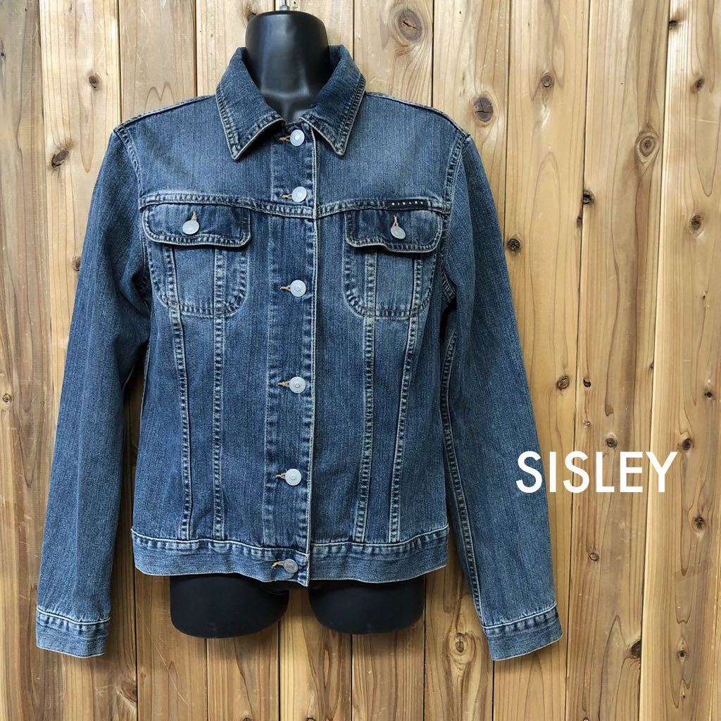 SISLEY＊シスレー / レディース XS イタリー製 長袖 デニムジャケット Gジャン アウター 綿100% ウォッシュ加工 美シルエット_画像1