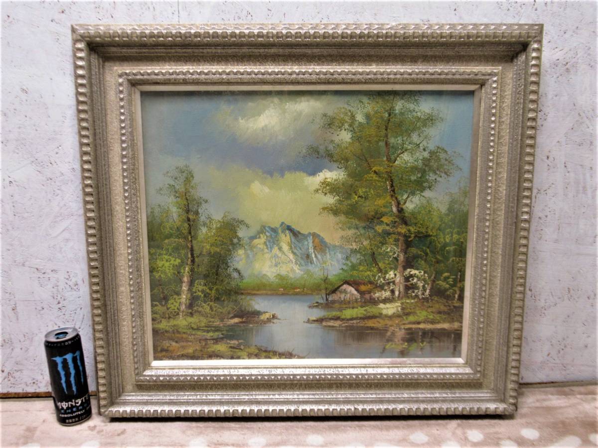愛知店舗】油彩/油絵□約72×65㎝□DOLBY□詳細不明 額装 風景 山/湖