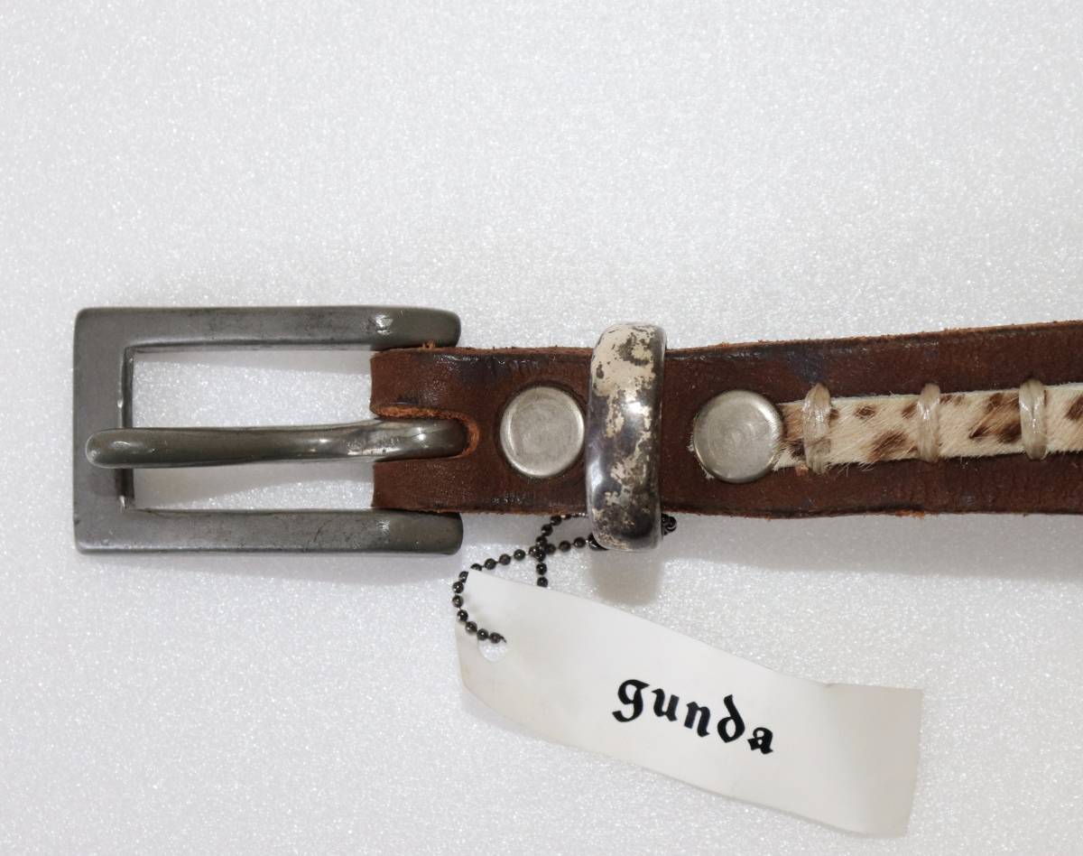 定価12000 新品 本物 gunda ガンダ GAUCHE(PANTHER) BELT ベルト 0106000006 牛革 ハラコ革 1029_画像2