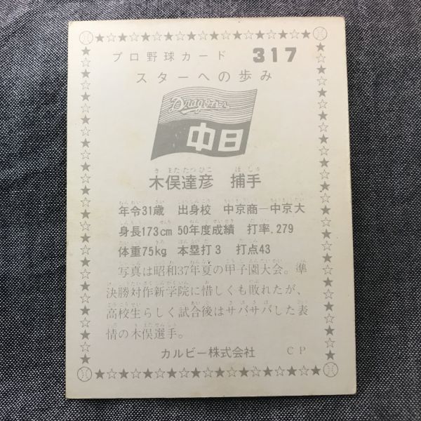 1976年　カルビー　プロ野球カード　76年　317番　スターへの歩み　中日　木俣　　　【管理NO:3-12】_画像2