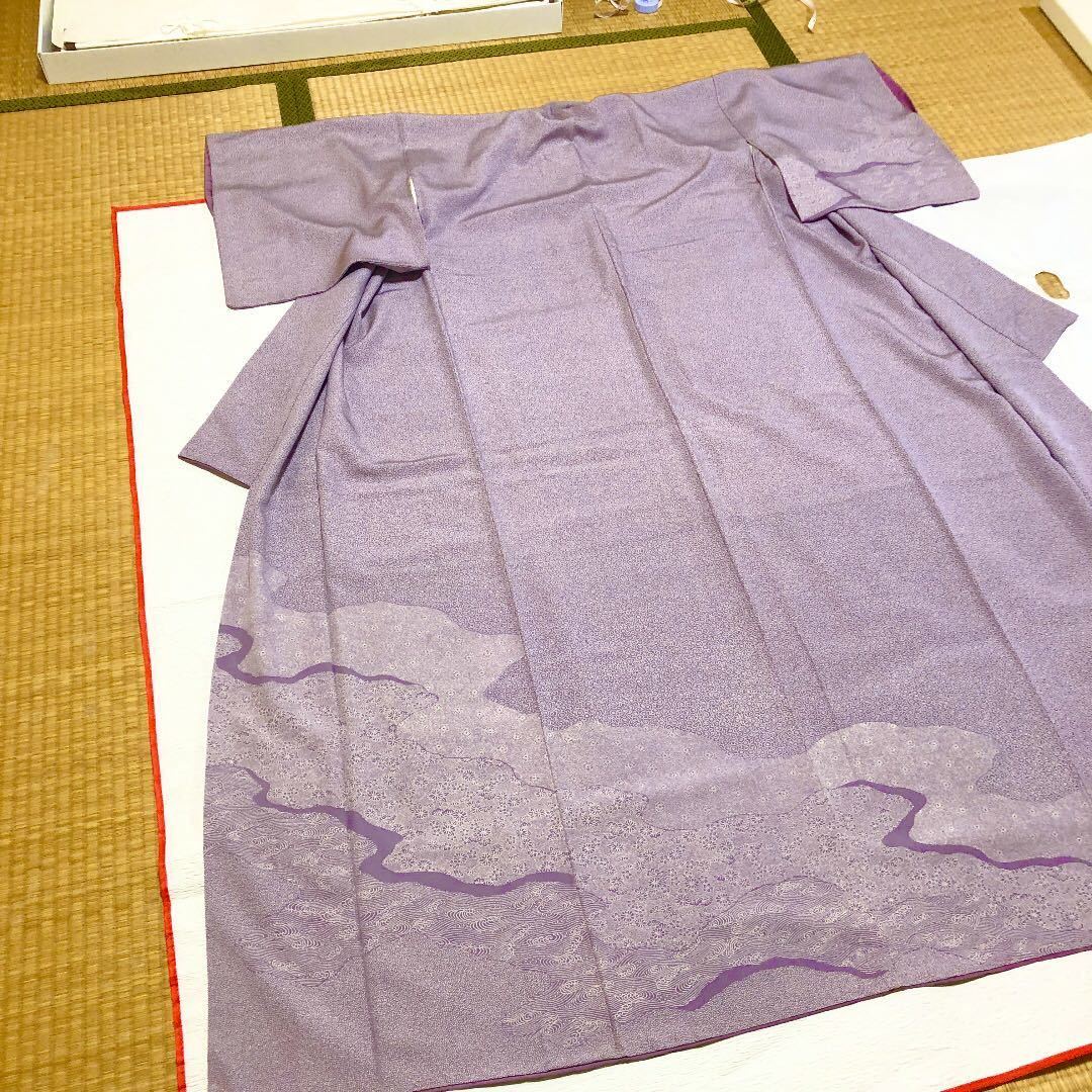 小柄な方 Sサイズ 正絹 ラベンダー色江戸小紋訪問着 裄丈約62cm_画像1