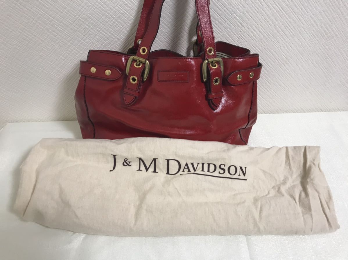 本物J &M Davidsonジェイアンドエムデヴィッドソン本革エナメルレザーボストントートバッグビジネスハンドバック旅行トラベル赤レディース