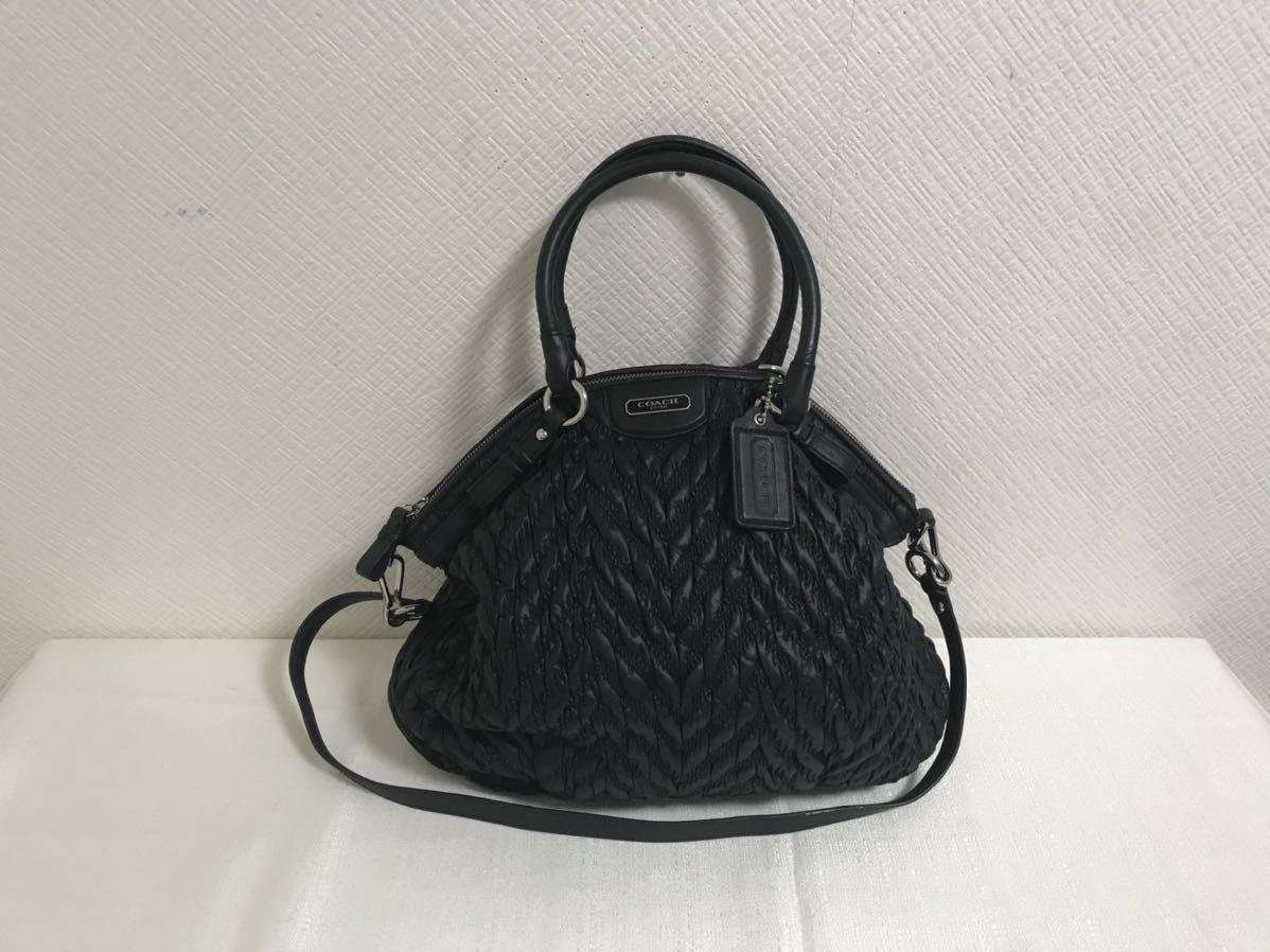 超歓迎された 美品本物コーチCOACH本革レザーナイロンギャザー2way