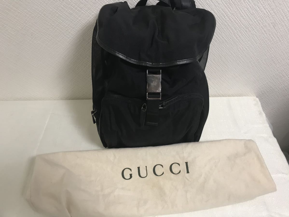 極美品本物グッチGUCCI本革レザーナイロンビジネスリュックバッグバックパック黒ブラックメンズレディース旅行トラベル_画像4