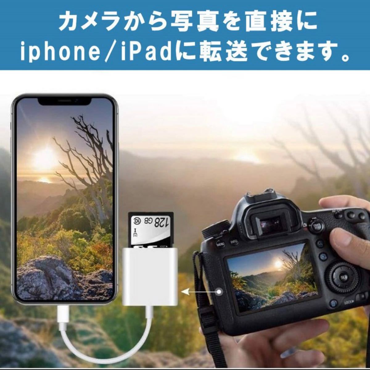 2in1 iphone SDカードリーダー iPhone iPad TFカード　写真　ビデオ　高速転送　OTG ios14 対応