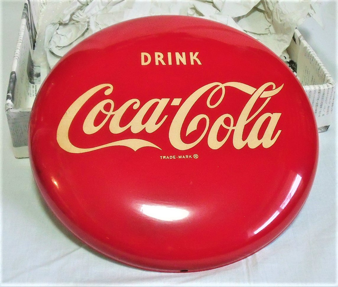 【コカコーラ】ボタンサイン・ Coca- Coia ・看板・美品・30ｃｍ_美品です。手渡しOK。