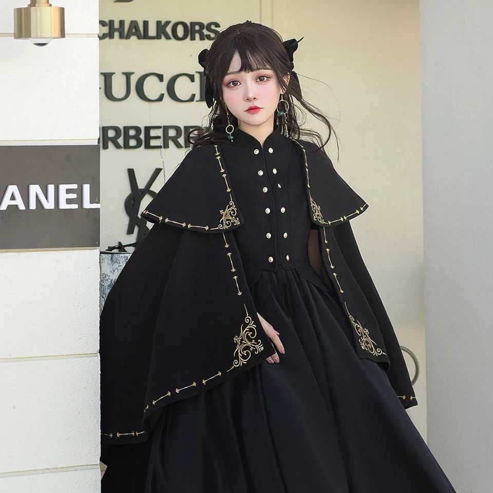  роскошный готический Gothic and Lolita Лолита платье костюмированная игра роскошный манто накидка пальто вышивка чёрный черный stage костюм визуальный v серия 