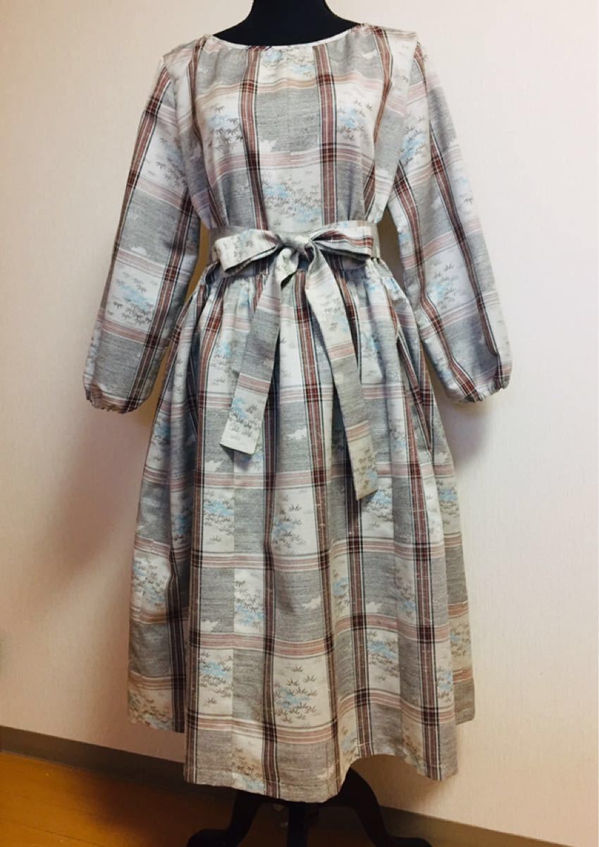 Paypayフリマ ゆったりワンピース 着物リメイク シルクウール ハンドメイド M L Paypayフリマ ゆったりワンピース 着物リメイク シルクウール ハンドメイド M L