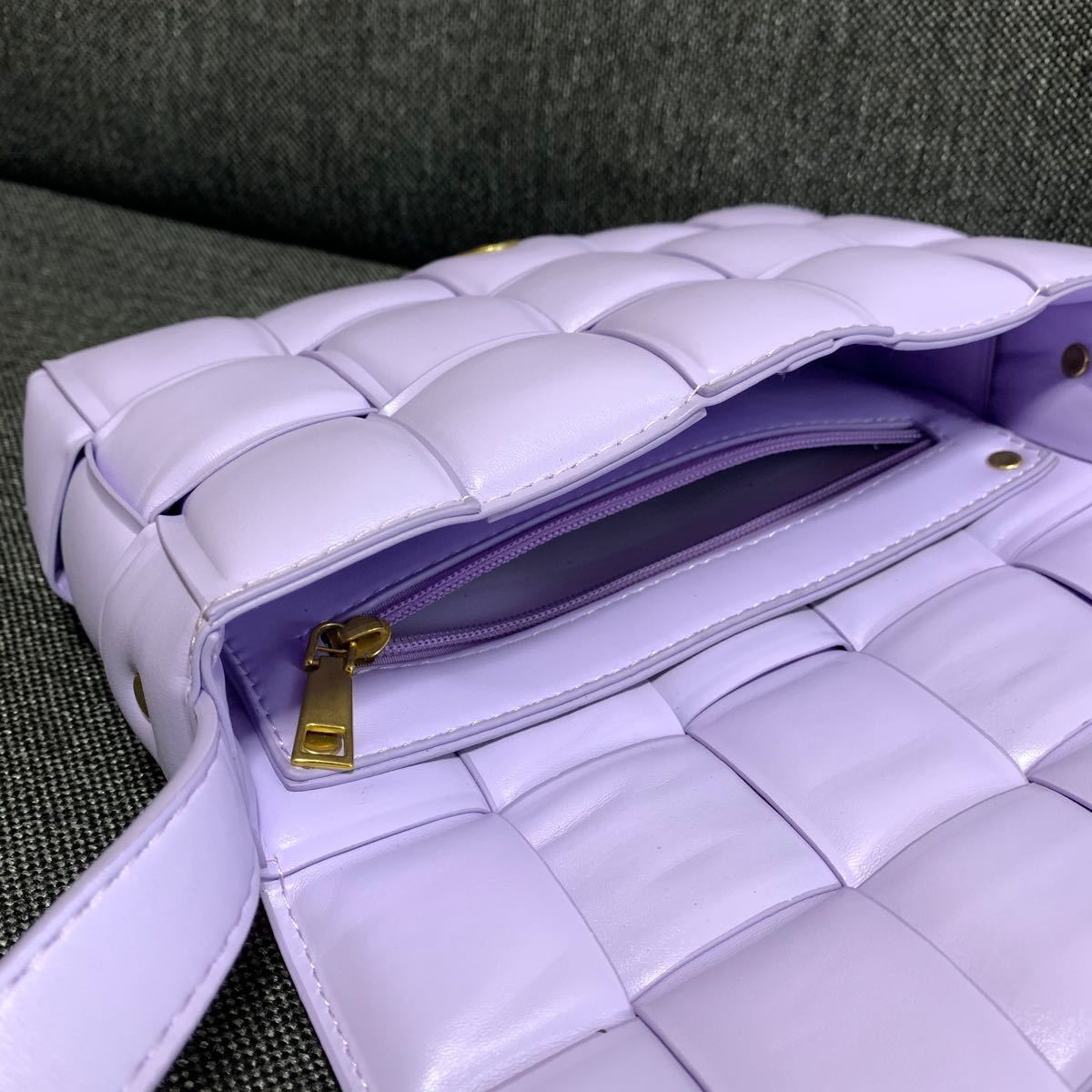 ノーブランド 編み込み キルティング ショルダーバッグ クラッチバッグ 紫