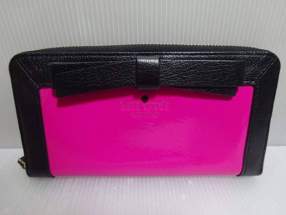 美品 kate spade new york ケイトスペード ラウンドファスナー財布 KAWA_画像1