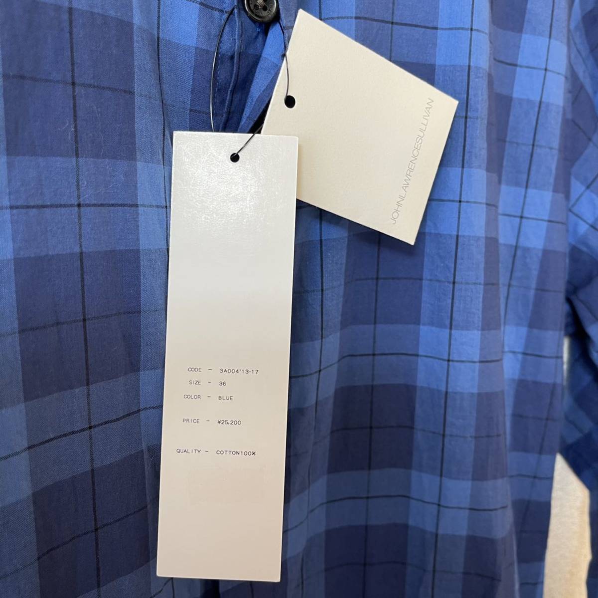 JOHN LAWRENCE SULLIVAN（ジョンローレンスサリバン） ブルーネイビーチェックシャツ 新品 未使用 タグ付き 定価25  200円サイズ36長袖