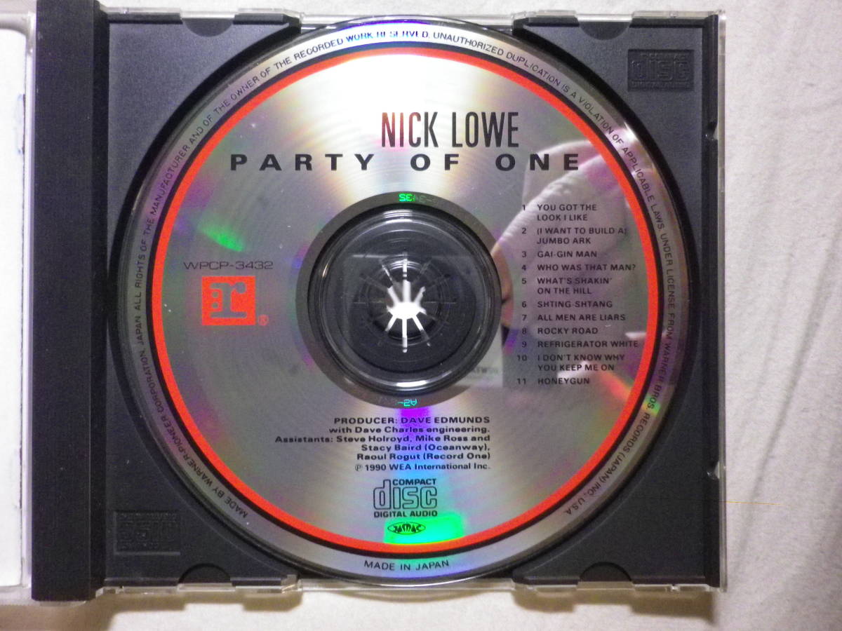 『Nick Lowe/Party Of One(1990)』(1990年発売,WPCP-3432,廃盤,国内盤帯付,歌詞対訳付,All Men Are Liars,Ry Cooder,Dave Edmunds)_画像3