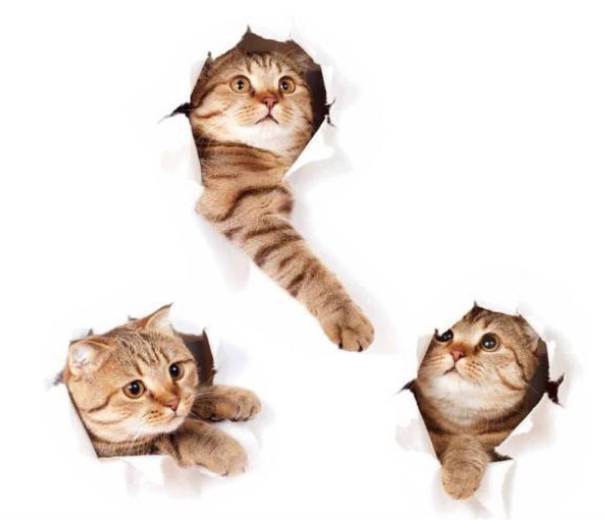 Paypayフリマ 3匹の猫セット 3d かわいい猫 ウォールステッカー ウォールステッカー シール式 装 飾 おしゃれ 壁紙 はがせる 剥が
