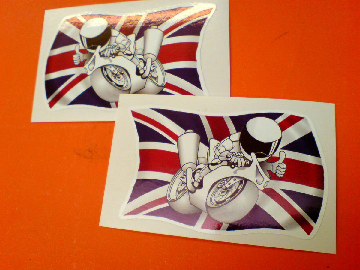 ◆海外 送料無料◆ UNION JACK & MOTORCYCLE UK バイク 75mm / 2枚セット ステッカー シール_画像1