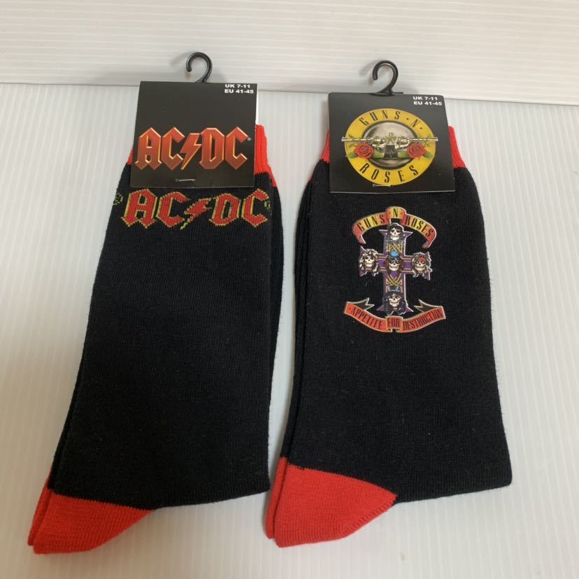 ☆新品 AC/DC エーシーディーシー ACDCSCK01MB GUNS N ROSES ガンズアンドローゼス GNRSCK02MB Classic Logo 靴下 ソックス 2セット _画像1